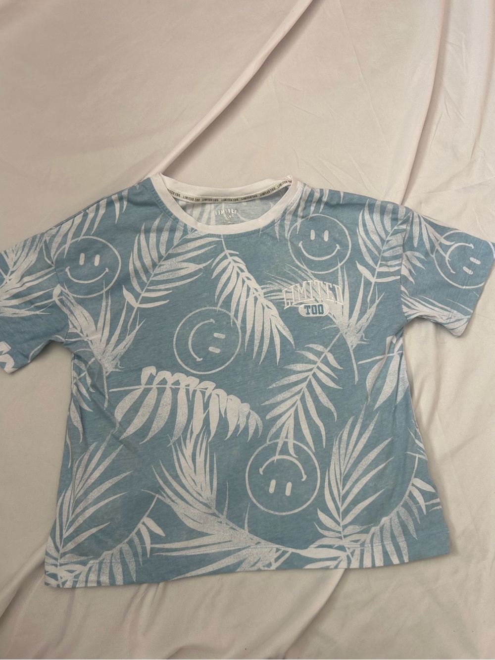 Limited Too Tropical Smiley Face T-Shirt Girls Size L 12/14 Blue Sam’s Club 90s